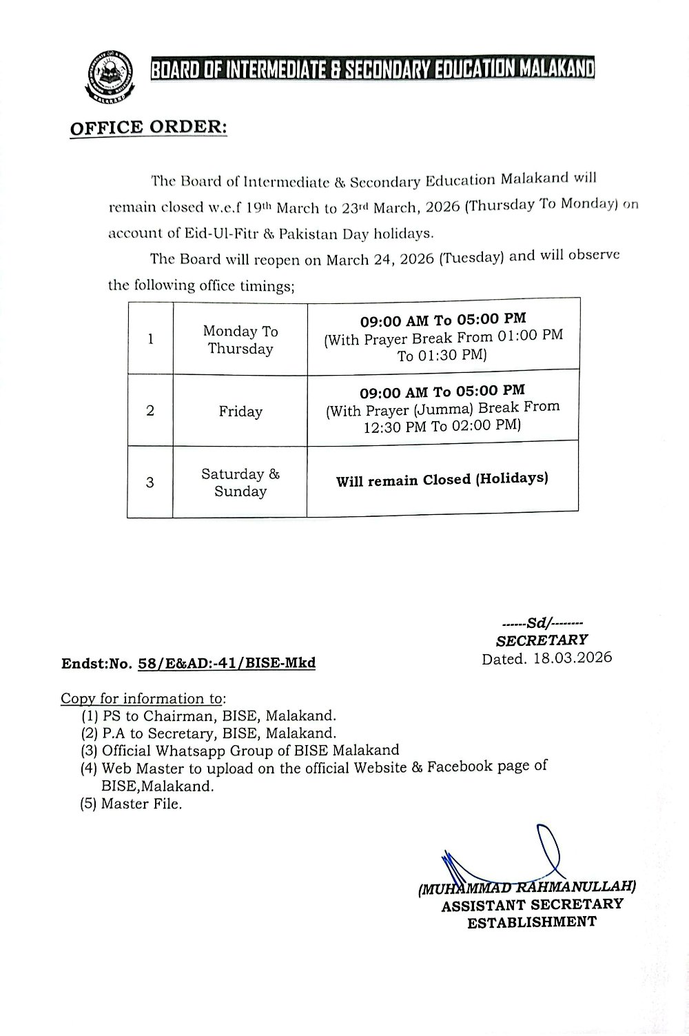 New Timings for the Office, After Rama